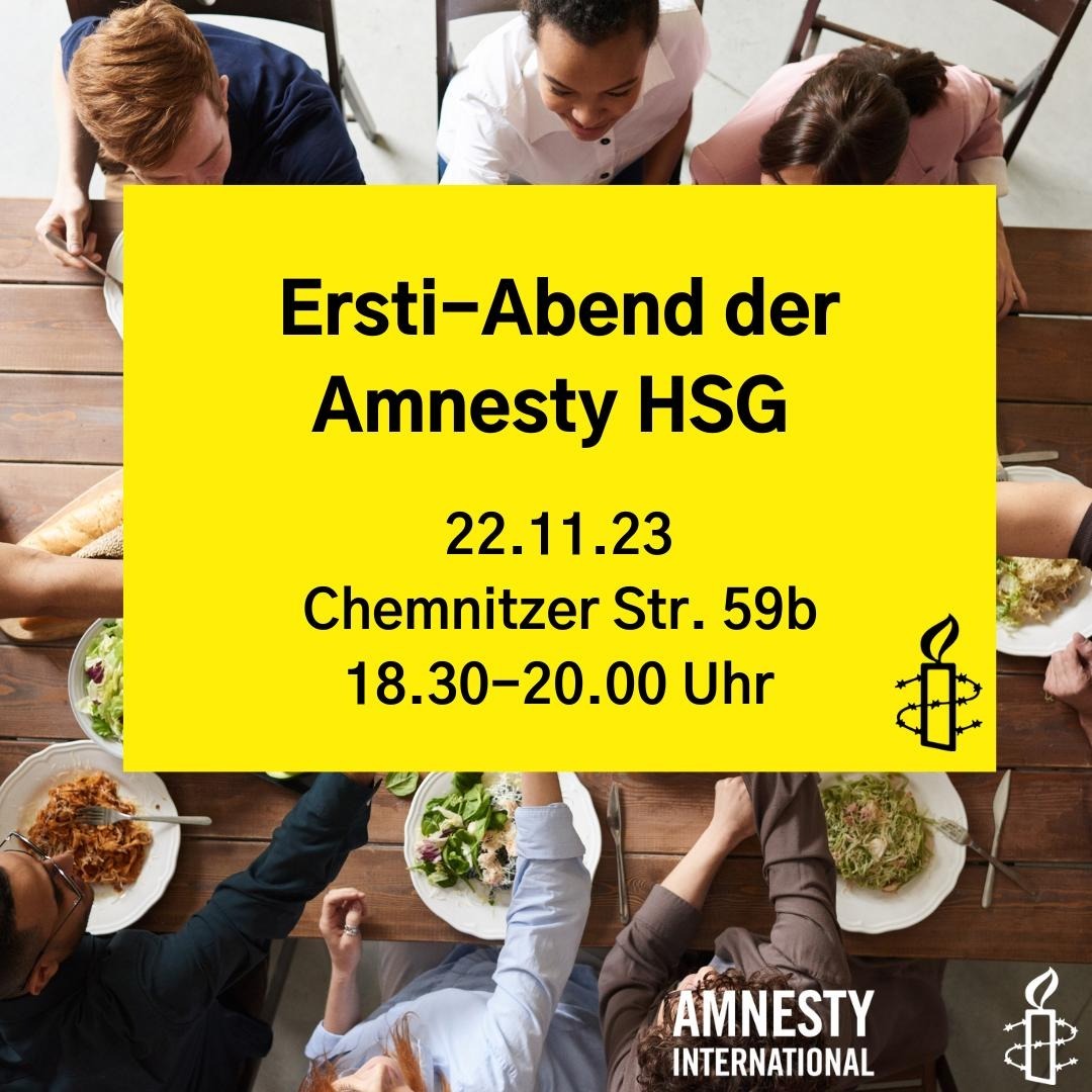 Nicht verpassen! Heute findet unser Infoabend für Erstsemester und andere Neugierige statt! Ab 18:30 warten wir mit Snacks und Getränken auf euch 😇 
#dresden #activism #menschenrechte #amnesty <a href="/tudresden_de/">TU Dresden</a>