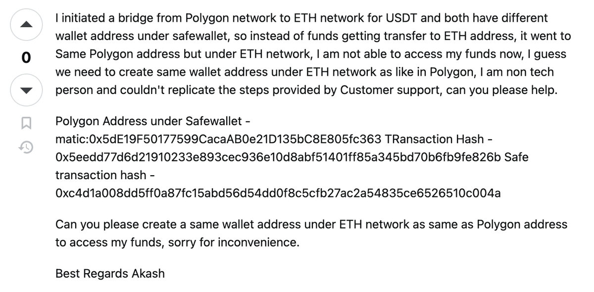 1/ Yesterday, a user accidentally bridged 29K $USDT to the wrong Safe address, sparking concerns and a call for support.

ethereum.stackexchange.com/questions/1566…