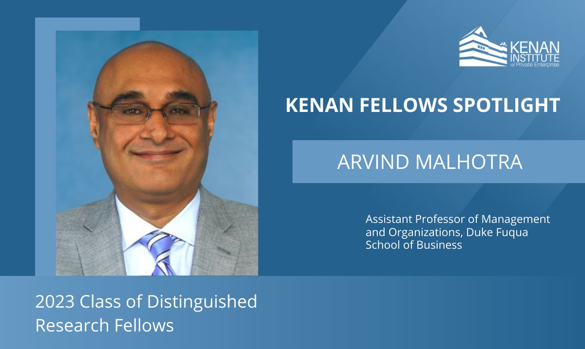 We want to recognize Dr. Arvind Malhotra, another 2023 Kenan Institute Distinguished Research Fellow. His grand challenge paper discusses approaches to human learning and development and their relative merits amid the rapid ascent of AI and robotics. 📃: kenaninstitute.unc.edu/publication/cu…