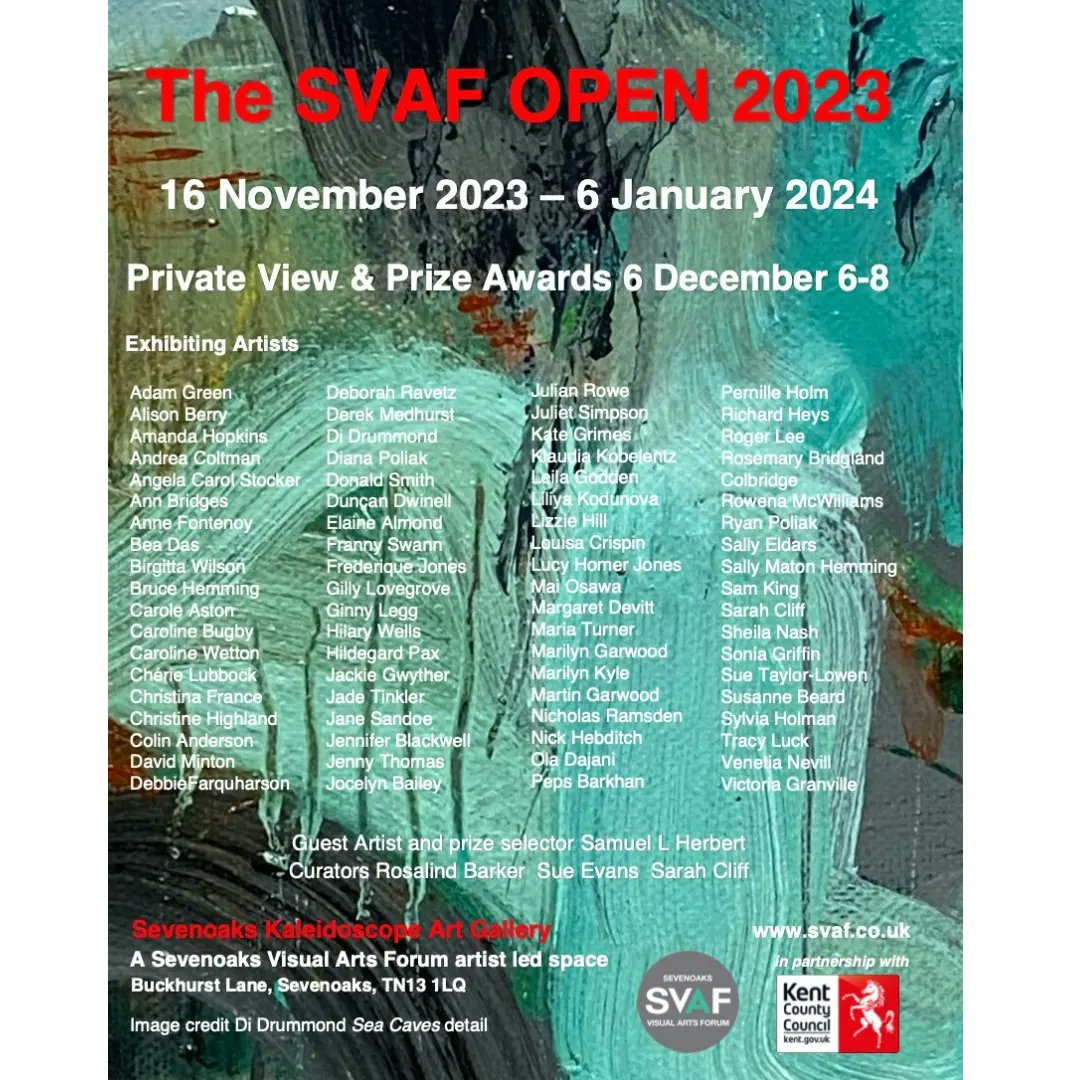 Louisa_Crispin's tweet photo. A fabulous exhibition currently open at @KaleidoscopeGa showcasing the strength, depth and diversity of the Sevenoaks Visual Arts Forum
Proud to be part of this
Until 6 January 2024
Private View and Awards 6 December 6-8pm
#svafopen #kaleidoscopegallery #sevenoaks #svaf #acorn https://t.co/Hk6uFsWjfE