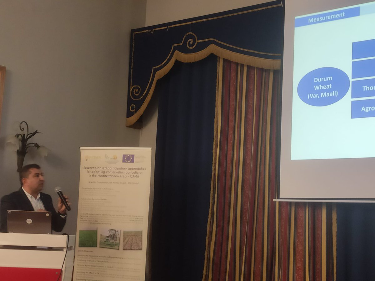 cama_med's tweet photo. 7th project meeting!
Results from INRA 🇹🇳 presented by Mohamed Annabi show that, in semi-arid areas, cereal and legume rotation produces better yields and uses water more efficiently than deep tillage monoculture. https://t.co/qcyLRq4jpK