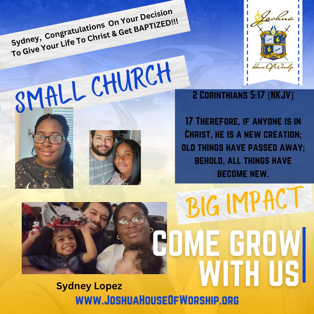 PastorMelKeyes's tweet photo. Shout Out To Syndey Lopez, Amazing Wife, Mother &amp; Veteran On Her Decision To Give Her Life To The Lord. Her Husband, Luis Led The Way A Few Months Ago. Our 2 Little Deacs Are BLESSED. #ILoveMyJHOW #SmallChurchBigImpact #JoshuaHouseOfWorship #JHOW #IAmJoshuaGeneration https://t.co/mryzgSkVKP