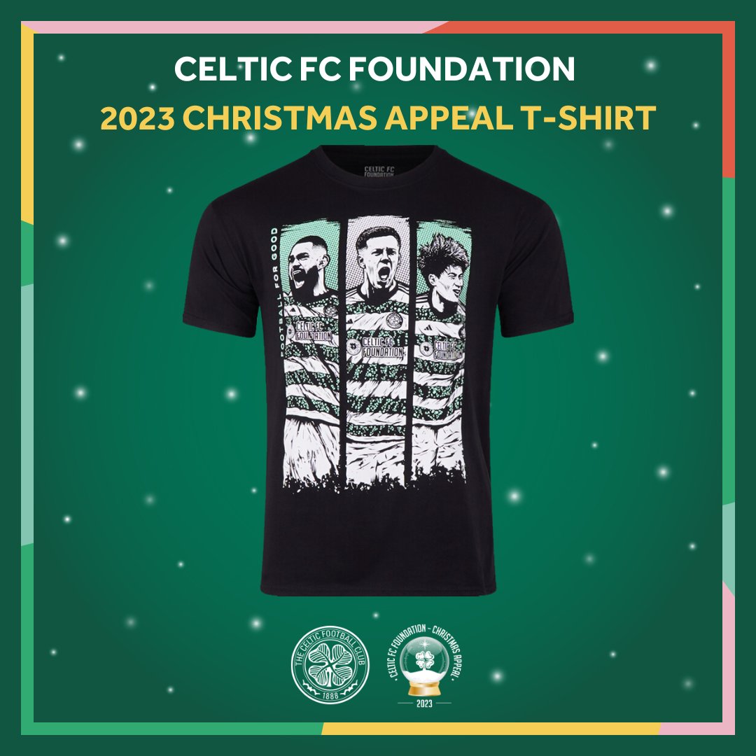 CelticFCShop's tweet photo. Football For Good 💚

Get your limited edition Foundation T-shirt and support the Christmas Appeal 🎄

This year's T-shirt features McGregor, Carter-Vickers &amp; Kyogo, with net proceeds being donated to the @FoundationCFC 2023 Christmas Appeal 🔗 https://t.co/2wB4a8LXZX https://t.co/oRtFKhrGy4