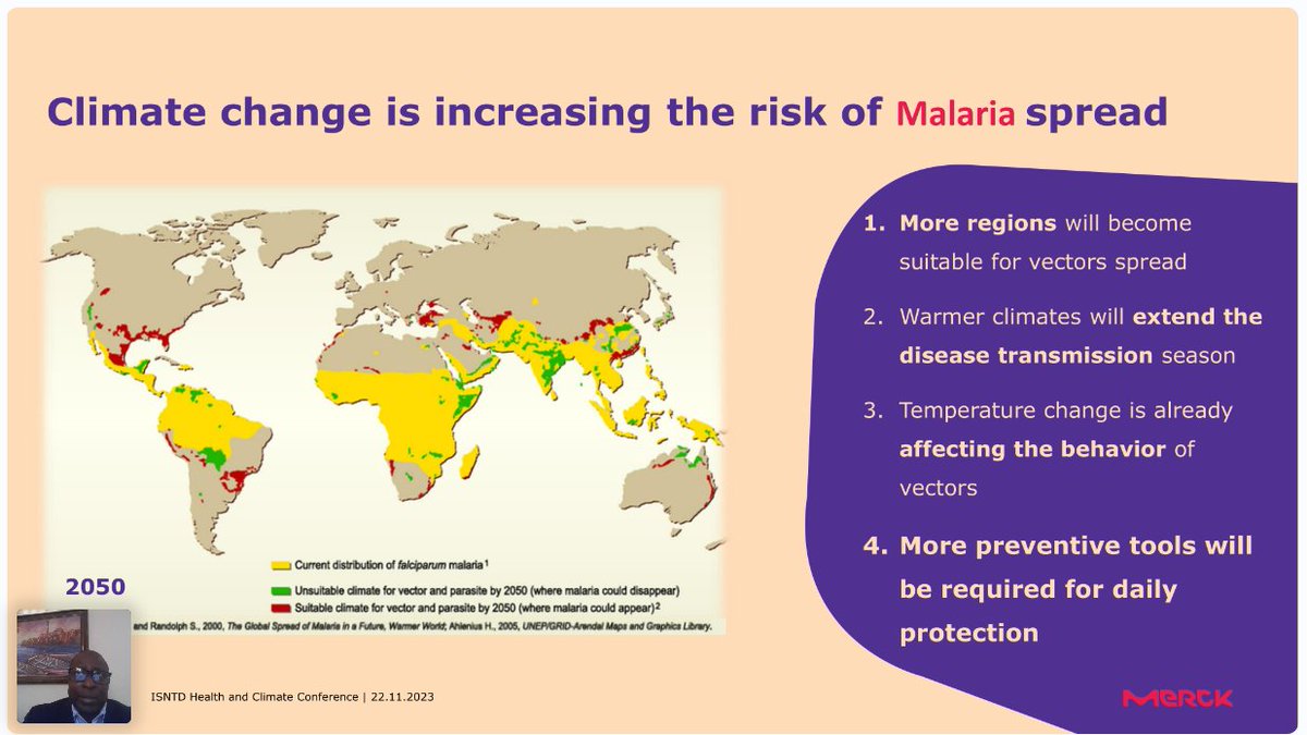 ISNTD_Press's tweet photo. An impressive partnership to deliver a new #mosquito #repellent against climate-sensitive #malaria between @merckgroup @LivFulinc @NMIMR_UG is presented by Delalih Manteau at #ISNTDClimate, with some very positive results in field tests #Ghana https://t.co/akw36ZXmtM