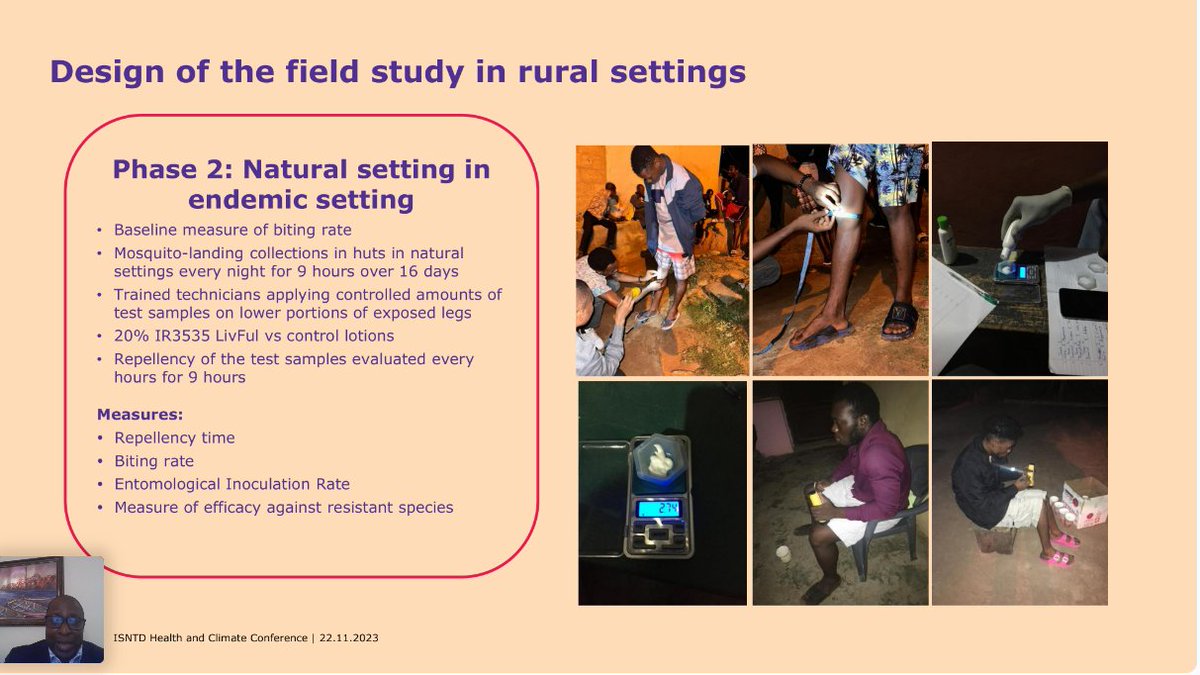 ISNTD_Press's tweet photo. An impressive partnership to deliver a new #mosquito #repellent against climate-sensitive #malaria between @merckgroup @LivFulinc @NMIMR_UG is presented by Delalih Manteau at #ISNTDClimate, with some very positive results in field tests #Ghana https://t.co/akw36ZXmtM