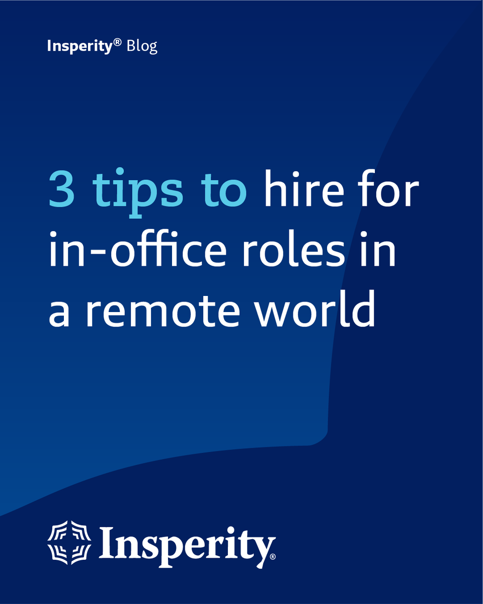 Insperity's tweet photo. In the #remotework era, hiring for in-office roles presents challenges.​ From rethinking job descriptions to showcasing safety measures, learn key strategies to attract top talent in this evolving landscape: https://t.co/0tqM1uFOiv 

#InsperityBlog #TalentAcquisition https://t.co/8kwvRqfnXp