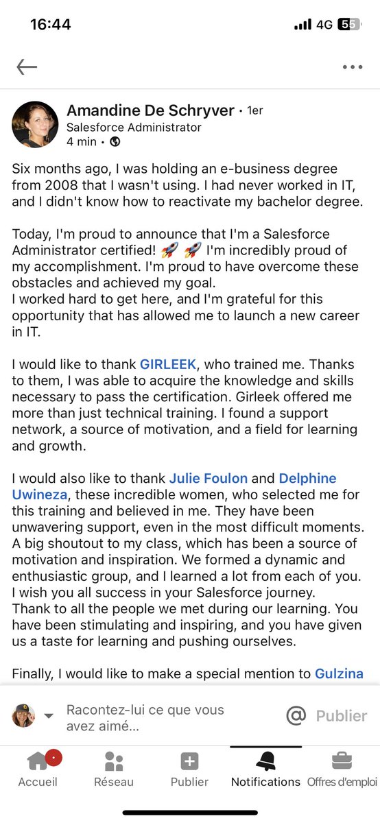Girleek's tweet image. Sur les 12 participants de la promo #SalesforceAdmin 3 personnes ont déjà passé leur certification, 2 personnes sont déjà embauchées (par des vrais boîtes 🤭) et la formation n’est pas encore terminée !!
90% ont obtenu la certification Salesforce Associate. Maintenant on est…