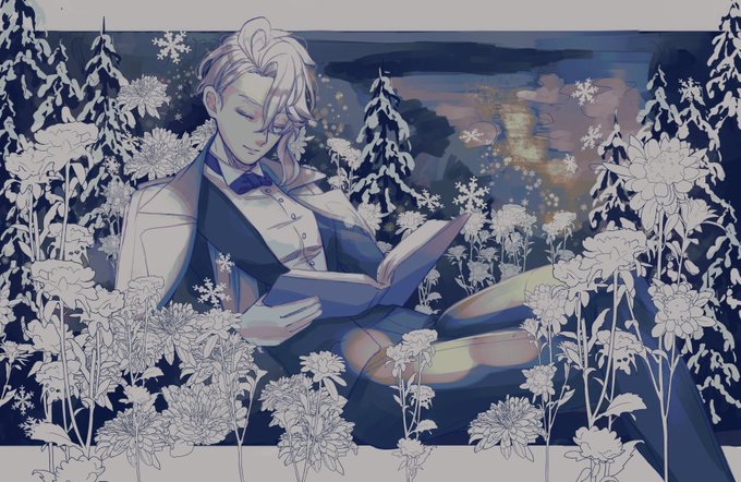 【寒菊】 「けなげな姿」「真の強さ」 冬の寒さに耐えて凛と咲く花 #twst_花言葉企画 #ツイステファンアート