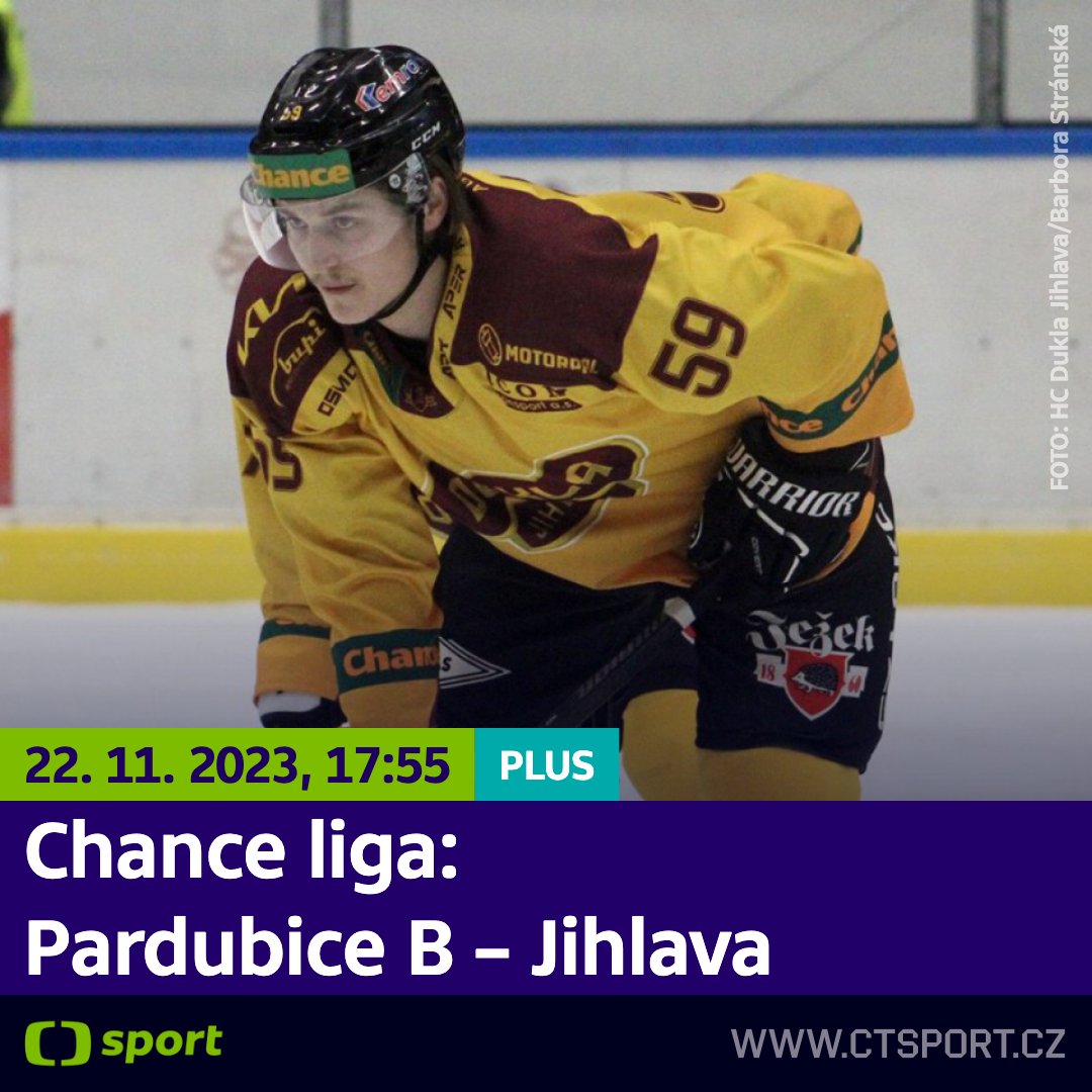 Utkání 23. kola hokejové Chance ligy Dynamo Pardubice B 🆚 HC Dukla Jihlava vysíláme v přímém přenosu od 17:55 na ČT sport Plus. 🏒