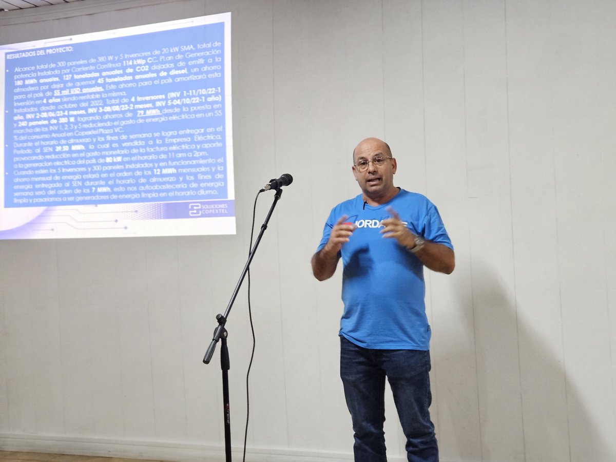 CCopextel's tweet photo. ♦️FÓRUM♦️
👉🏻“Proyecto, puesta en marcha y explotación del Sistema Fotovoltaico
en Copextel Villa Clara, Programa P-30”
Ing. Adrián Alvarez Fernández 👈🏻
#CopextelSolucionesSURL
#CopextelVillaClara
#CopextelInnova https://t.co/ypvSuCsxOC