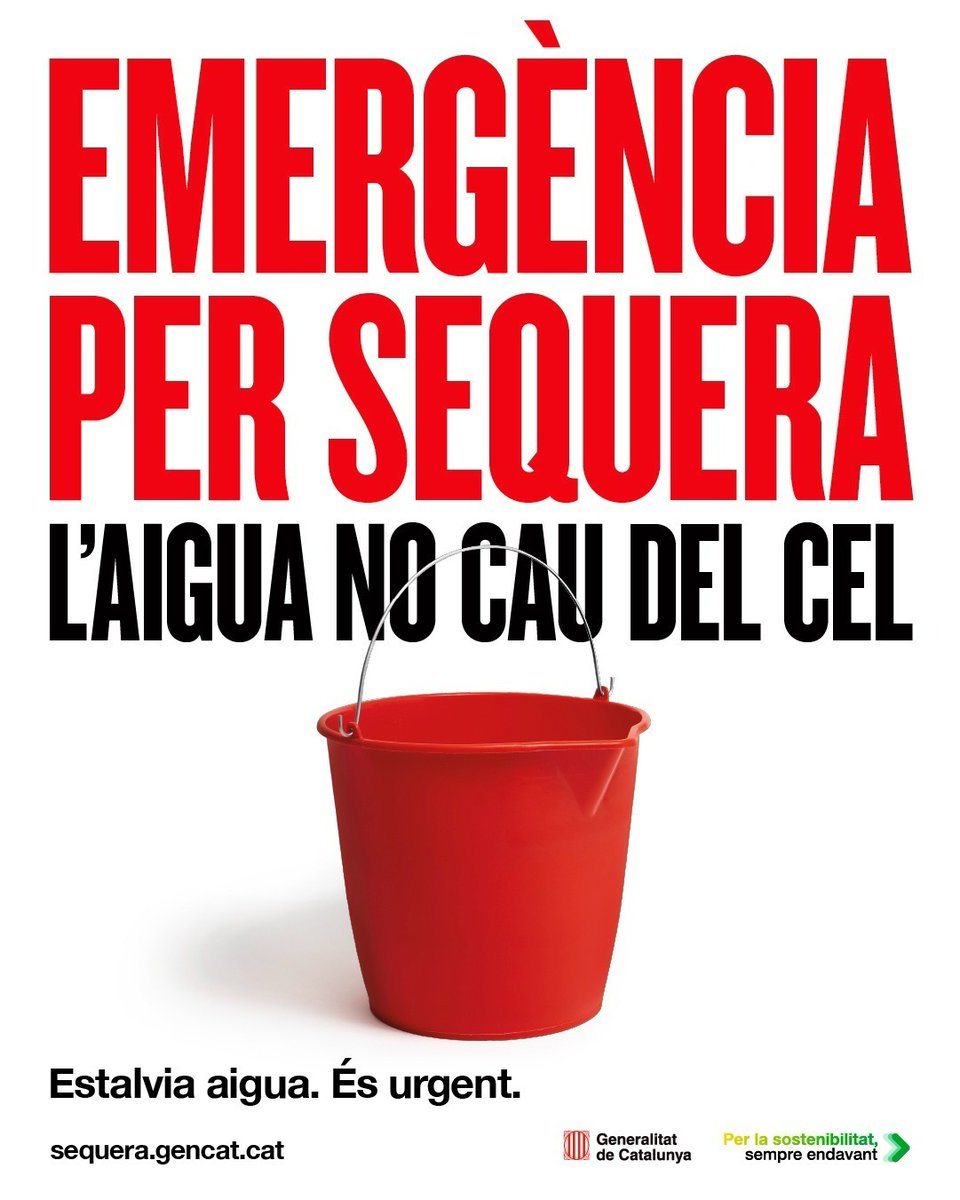 ⚠️ Catalunya pateix la pitjor sequera dels darrers 100 anys per durada, extensió i intensitat.
 
💧 Els embassaments de les conques internes estan al 18% de la seva capacitat màxima.

🚨 L'aigua no cau del cel. Estalvia aigua. És urgent. sequera.gencat.cat
#InfoCassà