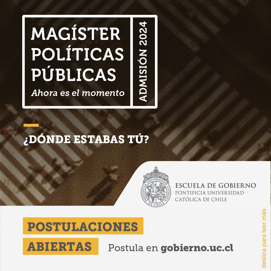 🎓Si las áreas de transporte urbano, sociología del crimen, salud pública, empresa y gobierno, o políticas sociales son de tu interés profesional y/o académico, con el #MPP UC podrás abordarlas a través de los diversos cursos que componen el postgrado.
🔗: gobierno.uc.cl/magister-en-po…