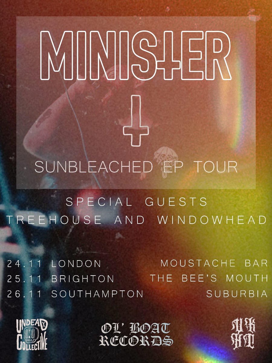 🚨 2 DAYS TO GO 🚨

Our final tour as Treehouse with MINISTER &amp; Windowhead starts on Friday Get to a show and see out this chapter with us in style

LONDON 24th - Moustache Bar 
BRIGHTON 25th - Bee’s Mouth 
SOUTHAMPTON 26th - Suburbia 

linktr.ee/ministerukhc 
📸 <a href="/W_F_Creative/">Will</a>