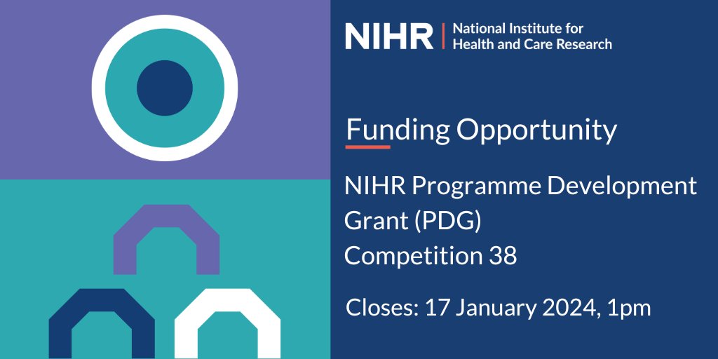 Do you have any exciting project ideas for our Programme Development Grant Competition 38? It's now open for applications, so don't delay! Make sure to submit your entry before 17 January 2024, 1 pm. Want to know more details? 👉nihr.ac.uk/funding/progra…