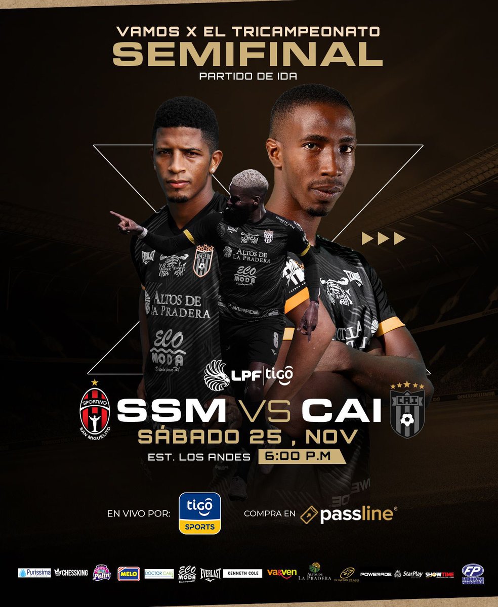 ¡𝙋𝘼𝙍𝙏𝙄𝘿𝙊 𝘿𝙀 𝙄𝘿𝘼 😤⚔️!

Visitamos este sábado al <a href="/sportingsmfc/">Sporting SM F.C.</a> por la semifinal de ida de la <a href="/LPFpanama/">LPF TIGO</a>. ¡Por el primer triunfo vikingos! 

🗓️ 25/11/23
⏰ 6:00PM
🏟️ Los Andes 
📺 <a href="/TigoSportsPA/">Tigo Sports PA</a> 
🎟️ PassLine Panama 

#EstoEsCAI 🖤💛