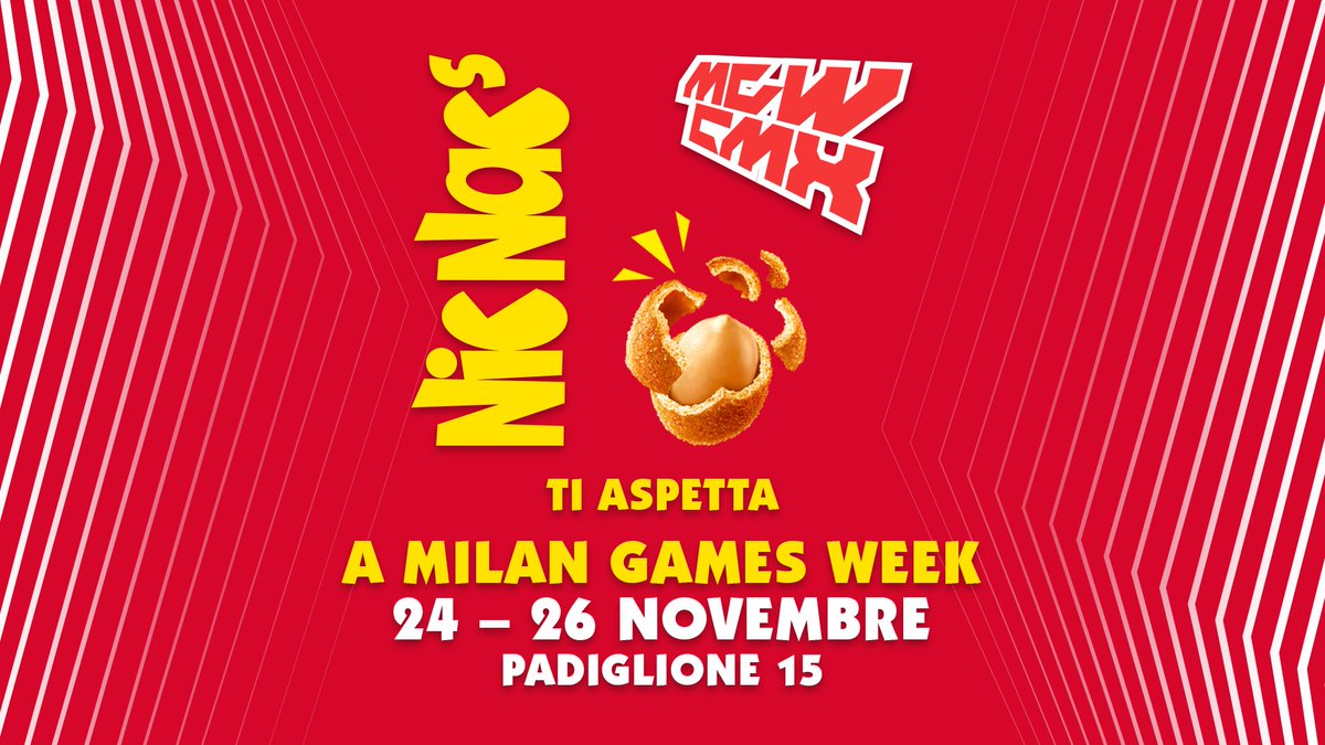 Dal 24 al 26 Novembre non mancare all'appuntamento dell'anno, vieni alla @MilanGamesWeek, una delle fiere più amate dai gamers! Nic Nac's ti aspetta per rendere super croccante il tuo break! 😎 ... e se vedi una hostess vestita di rosso, avvicinati e riceverai una sorpresa 🎮 🎁