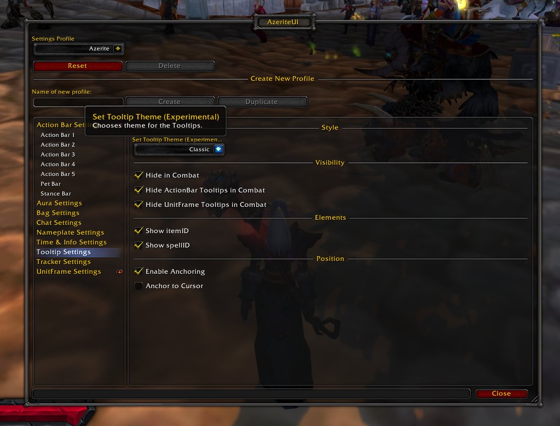 GoldpawsStuff's tweet photo. I decided I've had it with the big, bulky tooltip borders and added theming choices to the /azerite menu!
The new, simplified blizzard border "Classic" is the new default, but the more solid "Azerite" is still available as an option.
Added in 5.2.132-RC!🥳
#warcraft #azeriteui https://t.co/VXQdCF92Fq