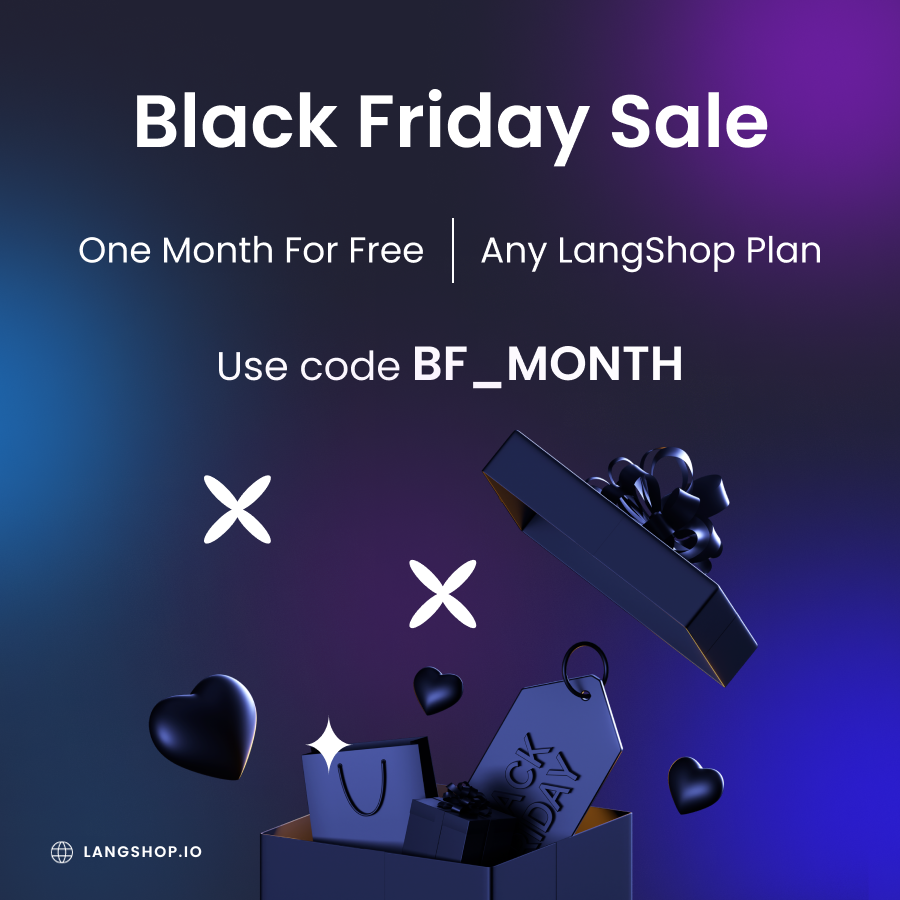 langshop_app's tweet photo. 📢 Black Friday Sale on LangShop!
New users get One Month FREE 🎁 on ANY LangShop plan. Use coupon code BF_MONTH to redeem the offer and elevate your store for international shoppers: https://t.co/0DyQYMGM5z 

 #BlackFriday2023 #LangShop #translationapp #Shopify #ecommerce https://t.co/x0Vk1lnDXt