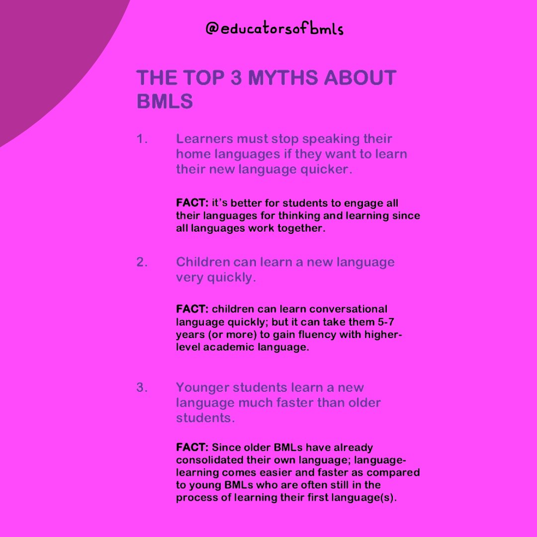 educatorsofbmls's tweet image. Here are the top 3 myths that continue to be shared in networks of parents and professionals.

#bmls #educatorsofbmls #eslstudents #ealteacher #ellteachers