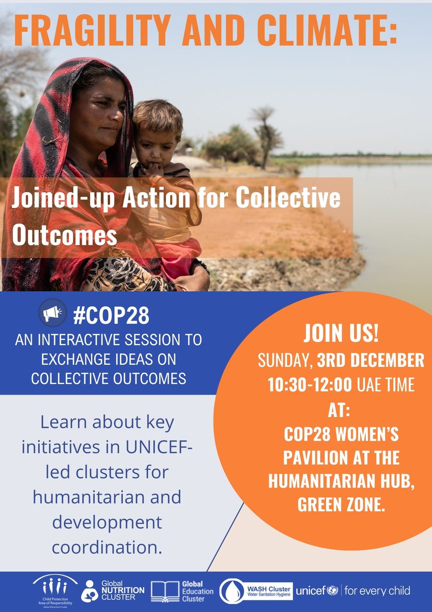 WASHClusterGlob's tweet photo. Join us at COP28 - 🚨 We will host a side event on "Fragility and Climate: Joined-up Action for Collective Outcomes"
📅3 December Humanitarian Hub - Green Zone - Women's Pavillon, Dubai, UAE.
🌍Share this widely and read more here:
https://t.co/W4W2JpDf0P https://t.co/IhFMsuWaaK