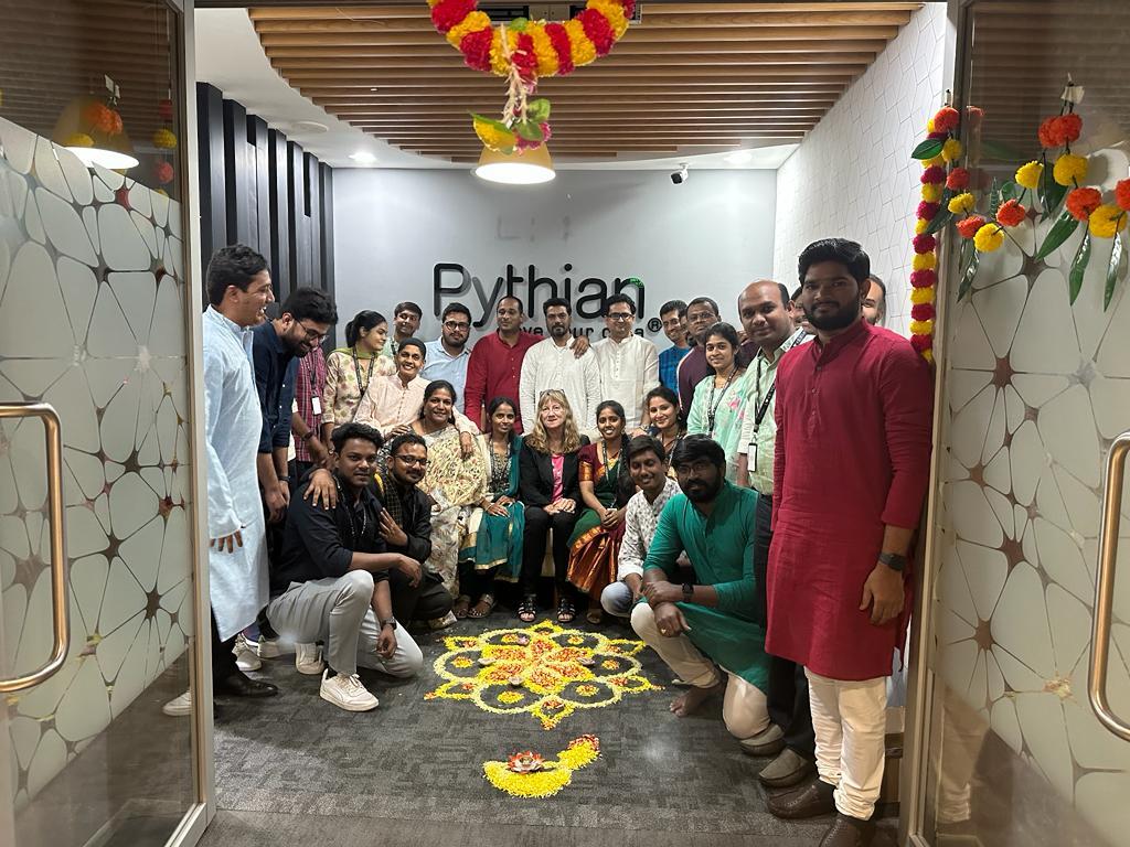 Pythian's tweet image. Our Pythianites in our Hyderabad Office had their Diwali Celebrations this week and we couldn’t wait to share the highlights with you! 
#Diwali2023 #PythianLife #LoveYourPeople