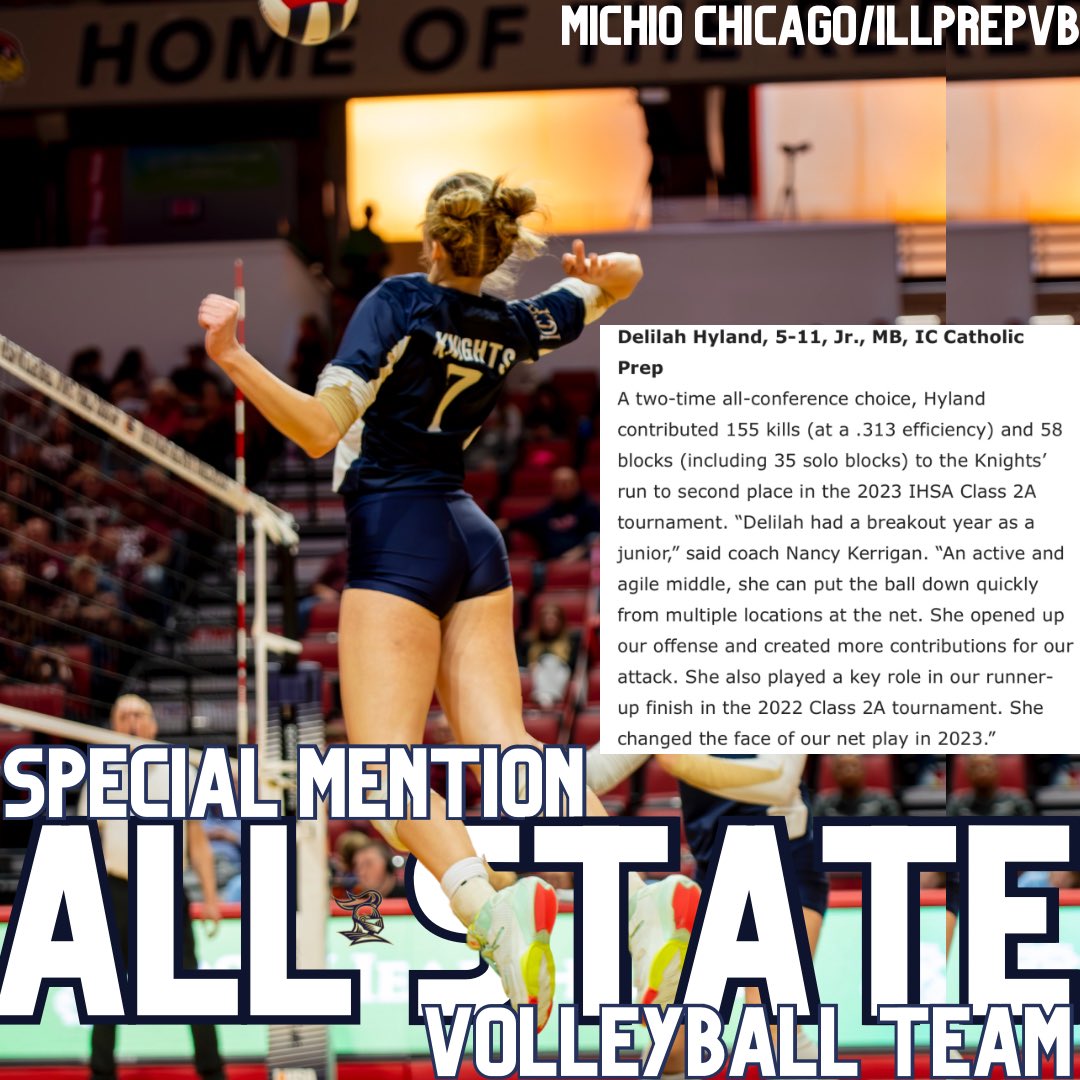 Congratulations, Delilah! Named to the  Special Mention All State Team by Michio Chicago VB/illprepvb.com! ✨