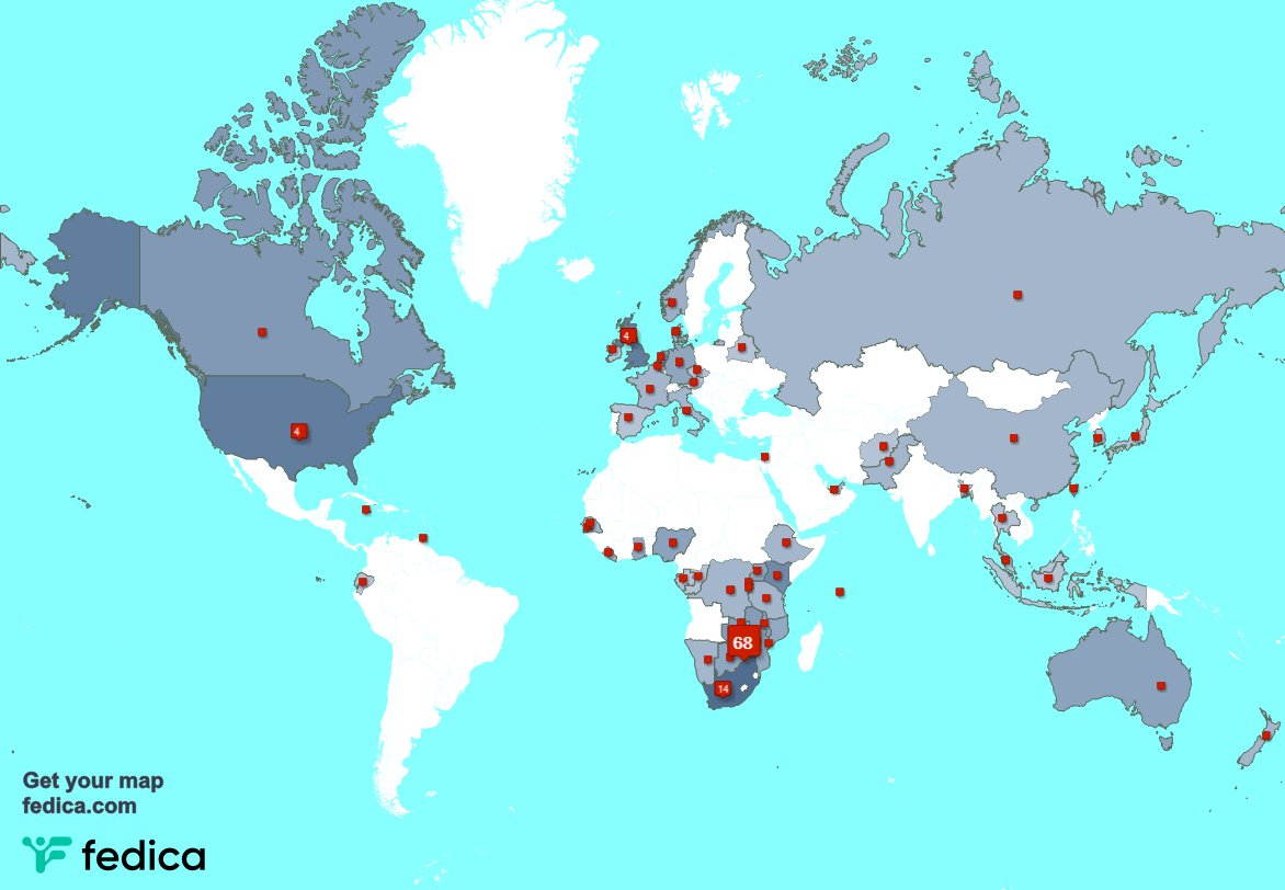 I have 1 new followers from Zimbabwe last week. See fedica.com/!JabuShumba