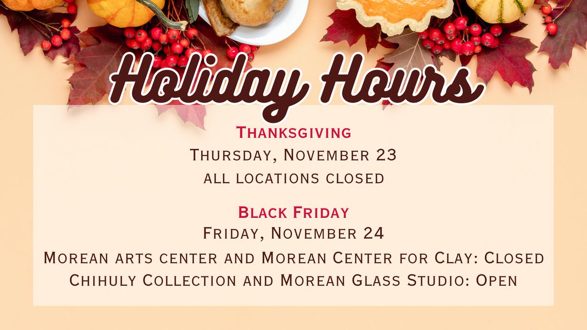 Check out our Holiday hours for Thanksgiving and Black Friday! Wishing you all a lovely Thanksgiving with friends and family.