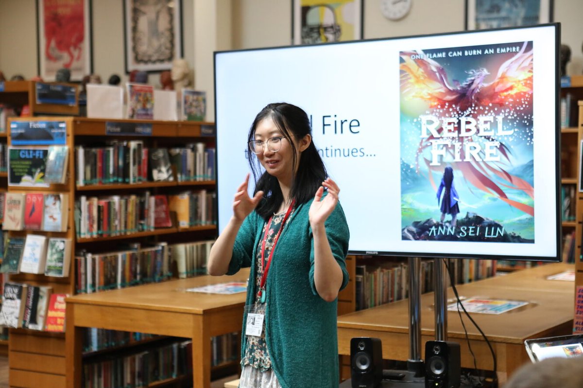 DCWodehouse's tweet photo. Thank you to Ann Sei Lin, who visited the Wodehouse Library @DulwichCollege to talk about her @TSBA_UK shortlisted book Rebel Skies! Pupils were fascinated by her discussion of her novels and the power of paper, and loved the chance to create their own shikigami. @AnnSeiLin1 https://t.co/OHfU6gsr4Q