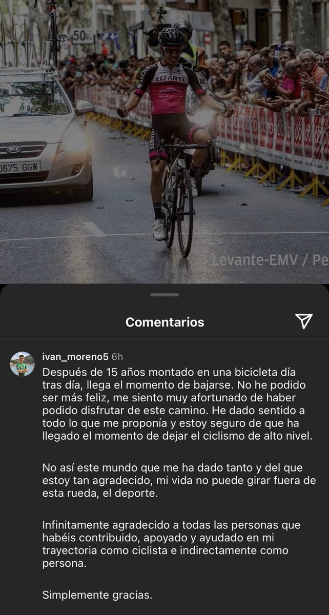 🔚 IVÁN MORENO (exciclista del Kern Pharma) ha anunciado su retirada.
