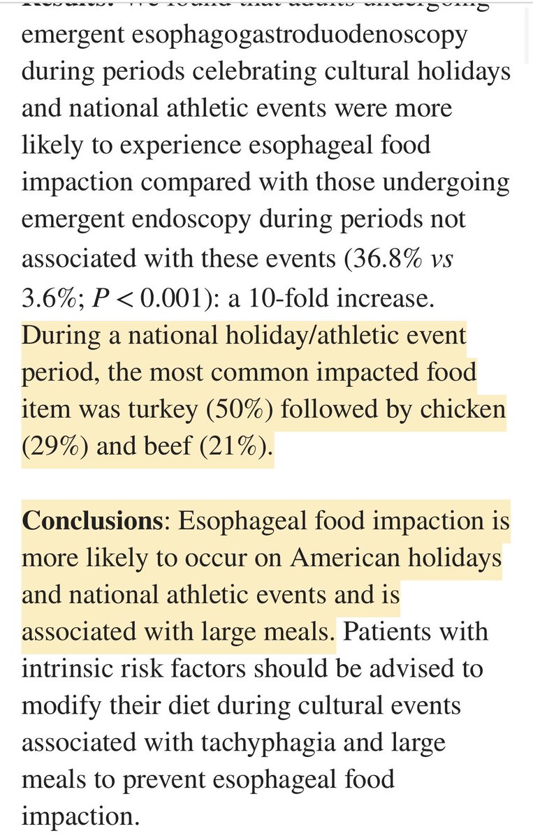 ✨Please remind your #dysphagia / #EoE / #achalasia / #GERD pts to be careful this holiday season! Study link in cmnts- Most common esophageal impaction foods: 🦃➕🐓 Most common times: National holidays & athletic events ⭐️Pro tip: skip the 🦃 & any dry or unfamiliar meats!