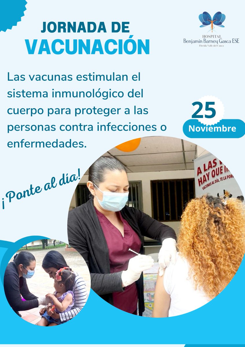 Asiste este sábado 25 de noviembre a la jornada de Vacunación, completa tu esquema💉👩‍👧‍👧
Las vacunas son seguras.

#HospitalBenjaminBarneyGasca 
#SecretariaLocalDeSalud 
#FloridaAvanzaUnida