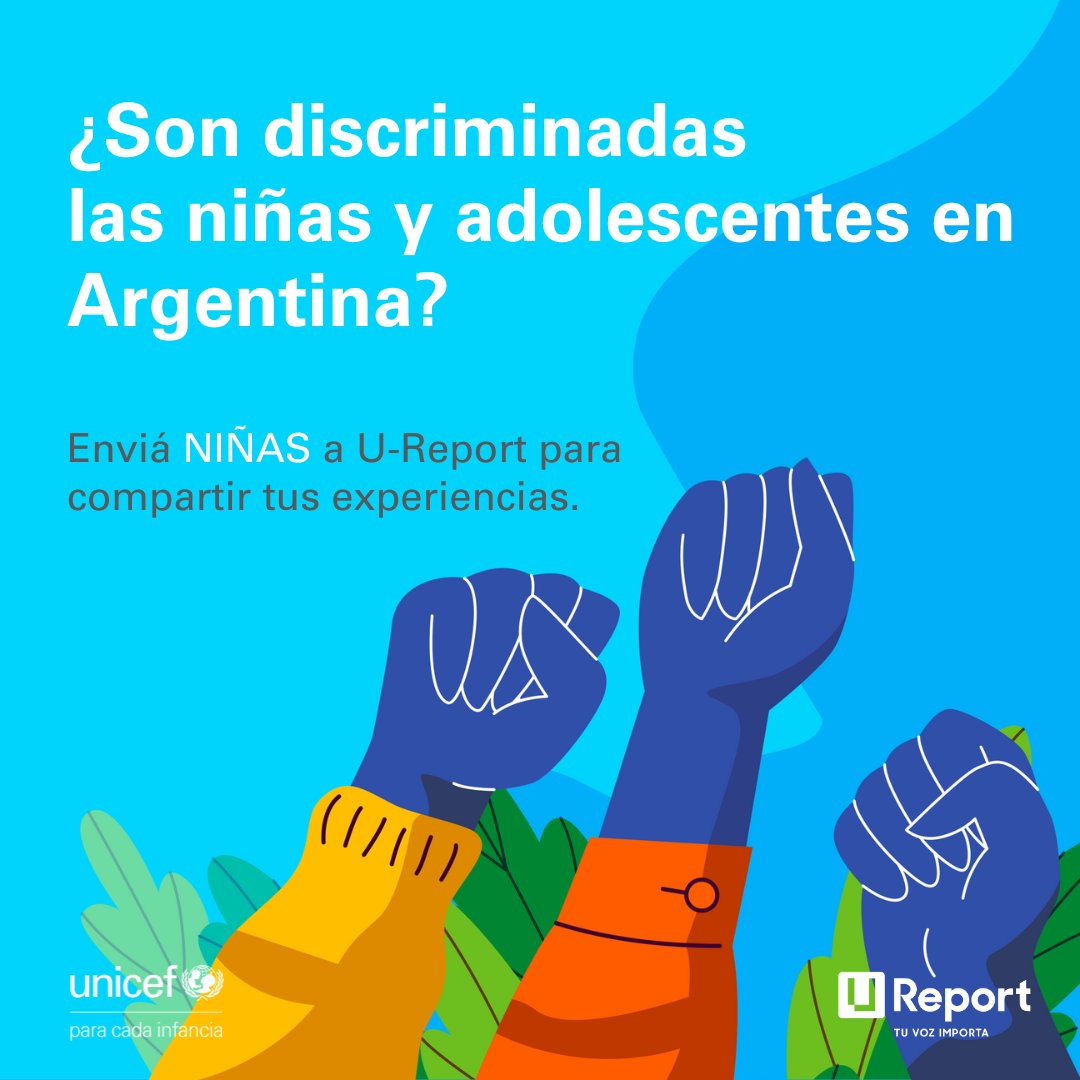 📢 Alzá tu voz sobre la situación de los derechos de las niñas y adolescentes en Argentina.

📱Respondé a la encuesta de y decinos qué medidas deberían tomar los y las dirigentes mundiales para lograr el cambio.

👉bit.ly/unicef_whatsapp

#TuVozImporta #DíaMundialDeLaInfancia