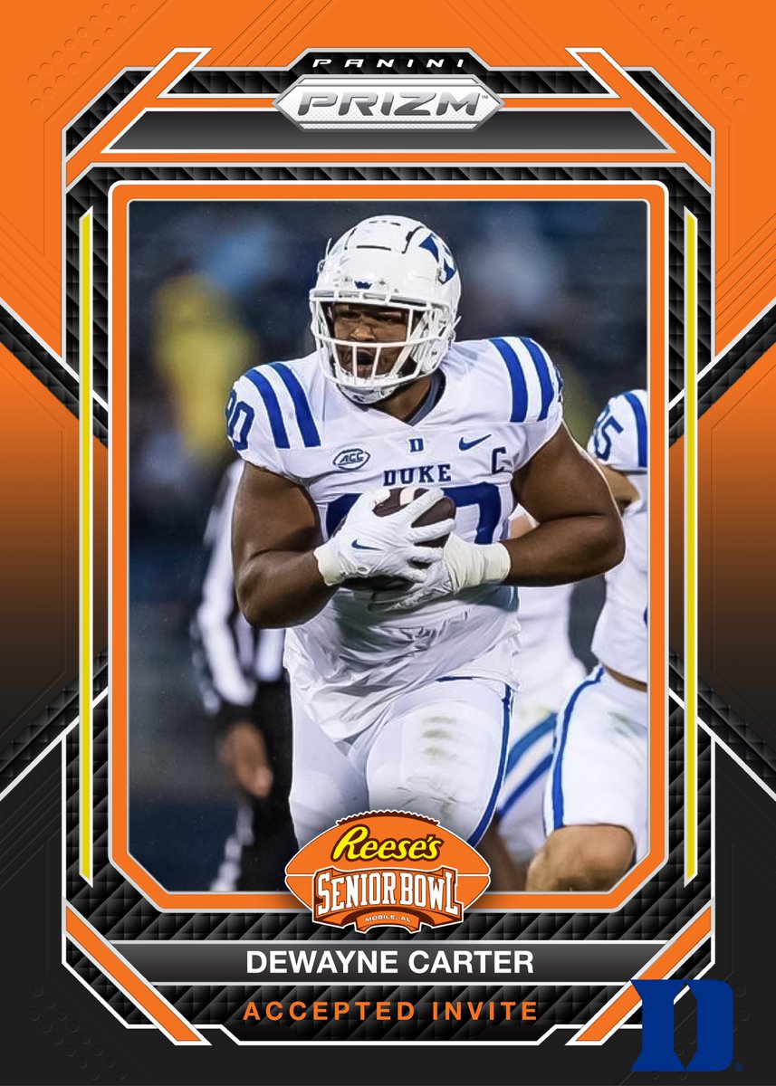 seniorbowl's tweet image. OFFICIAL! DL DeWayne Carter @Dewaynecarter0 from @DukeFOOTBALL has accepted his invitation to the 2024 Reese's Senior Bowl 👏👏👏 #BLEEDBLUE #TheDraftStartsInMOBILE™️ 

@JimNagy_SB @PaniniAmerica #RatedRookie