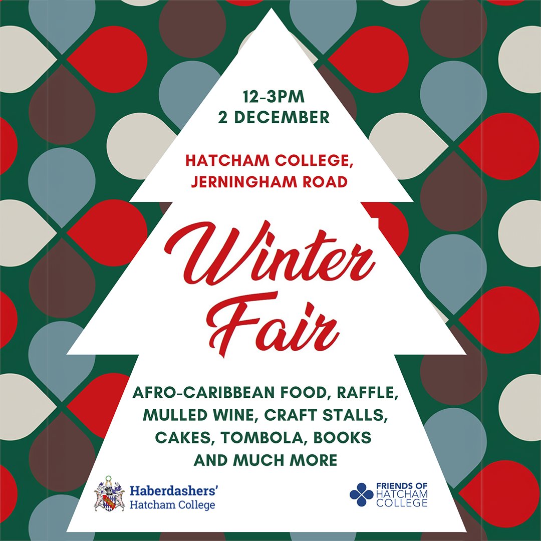 Friends of Hatcham College (@fohatchamc) on Twitter photo Join us for our❄️Hatcham College Winter Fair ❄️next Saturday, 2 Dec, 12-3pm for all your Christmas shopping needs: craft stalls, local traders, tombola and raffle, delicious Afro-Caribbean food, mulled wine, second hand books and lots more🎄
<a href="/HabsHatcham/">Haberdashers' Hatcham College</a> Join us for our❄️Hatcham College Winter Fair ❄️next Saturday, 2 Dec, 12-3pm for all your Christmas shopping needs: craft stalls, local traders, tombola and raffle, delicious Afro-Caribbean food, mulled wine, second hand books and lots more🎄
<a href="/HabsHatcham/">Haberdashers' Hatcham College</a>