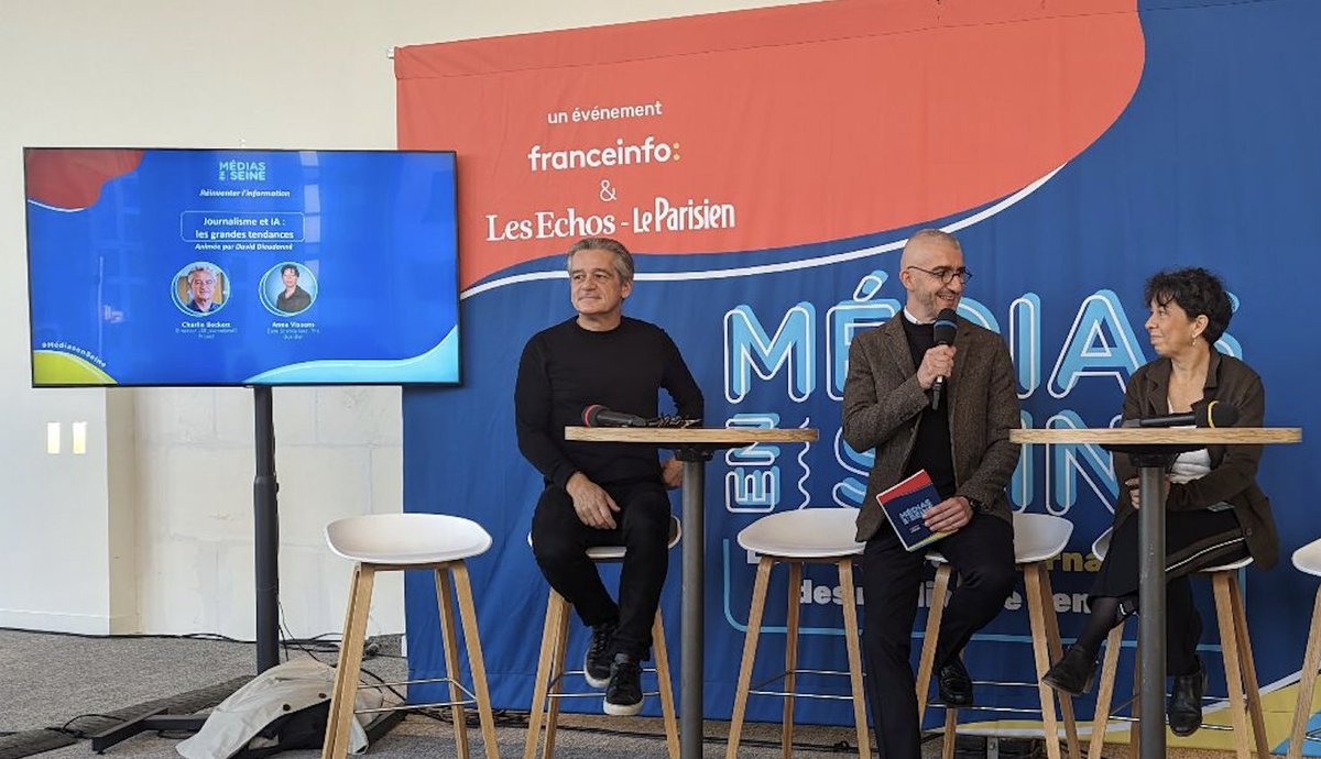 Today I had the privilege to discuss the findings of #JournalismAI global survey on AI in the newsroom with <a href="/avissens/">Anna Vissens 🇺🇦</a> and <a href="/CharlieBeckett/">Charlie Beckett</a> at #MediasEnSeine . <a href="/guardian/">The Guardian</a> <a href="/PolisLSE/">Polis@LSE</a> <a href="/GoogleNewsInit/">Google News Initiative</a> 
journalismai.info/research/2023-…