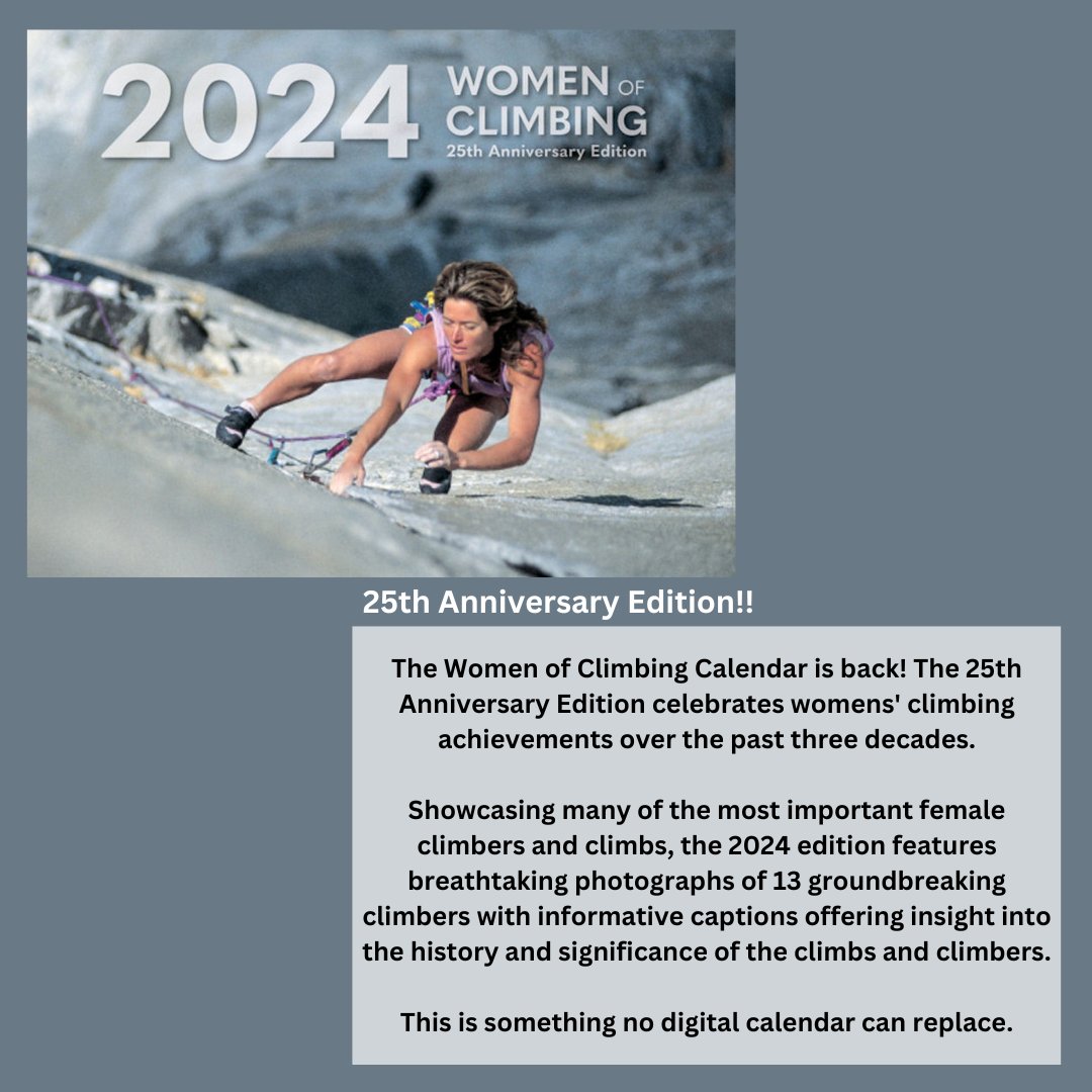 CordeeBooks's tweet photo. 2024 Women of Climbing Calendar! Available now
#climbing #2024 #calandar #climbingcalandar #womenclimbing #getoutside https://t.co/drV9uRMZay