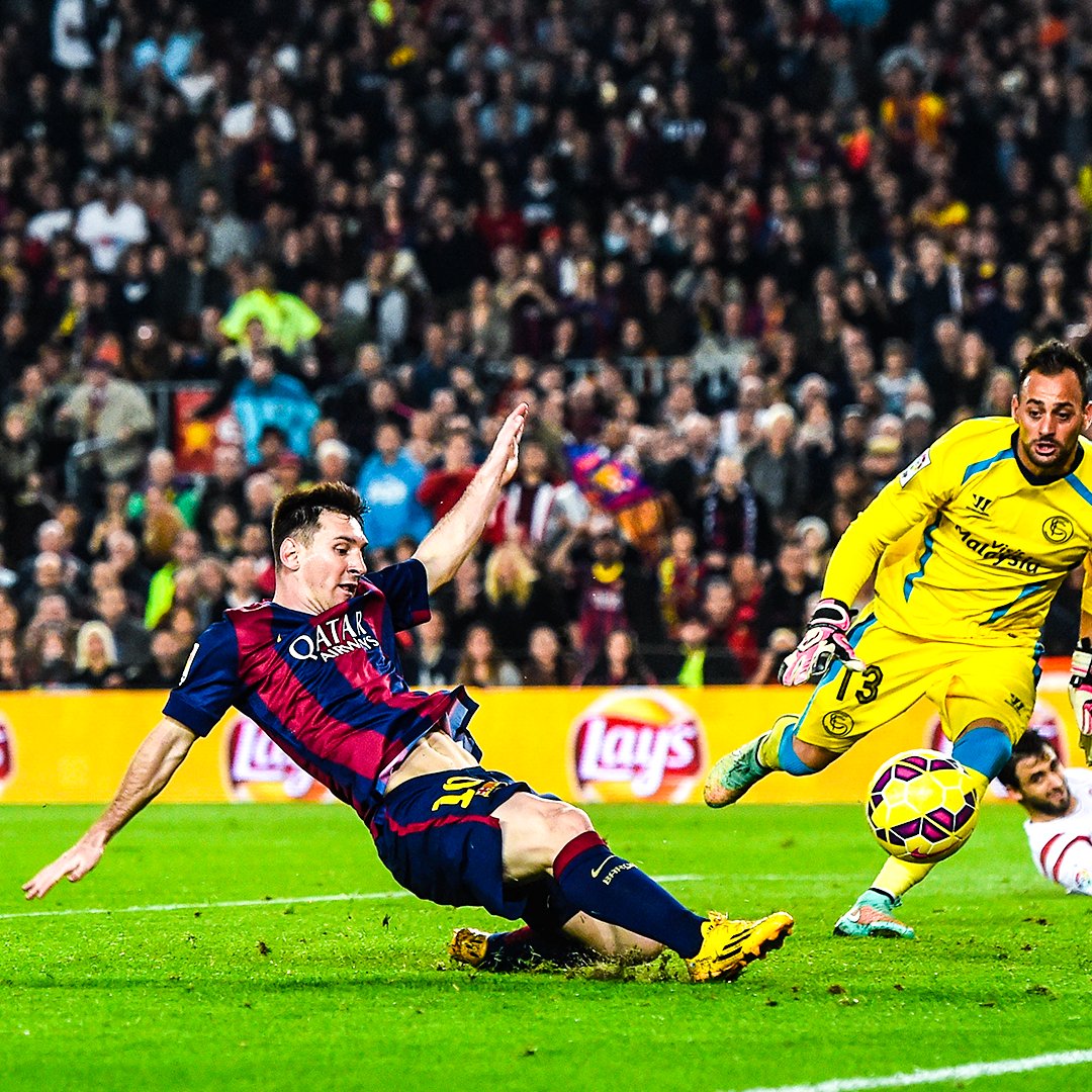 brfootball's tweet photo. Nine years ago today, Leo Messi scored his 252nd La Liga goal to become the league's all-time leading goalscorer. 

Naturally, he had a hat trick on the day and finished his time in Spain with 𝟒𝟕𝟒 goals 👑 https://t.co/JSJUo2bqRl