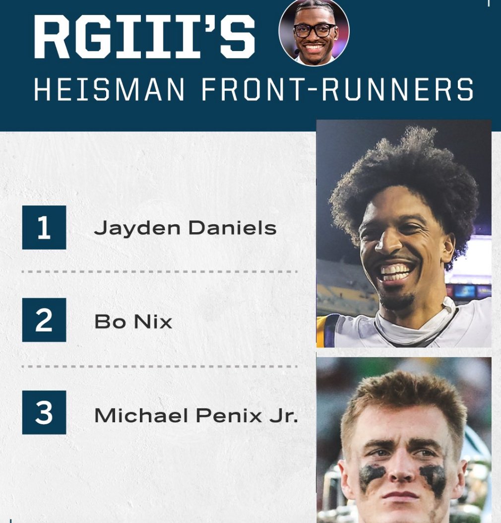 PowerHourLSU's tweet photo. NFL Draft #2 Overall Picks are the ones with the hottest @HeismanTrophy takes.
@RyanDLeaf - Hates Jayden Daniels
@RGIII - Has seen the light
@CJ7STROUD - Knows Ball
What say you, @ReggieBush @JOEL9ONE @LaVarArrington @VonMiller @donovanjmcnabb @EricDickerson #BertJones? https://t.co/TEiW30IENo