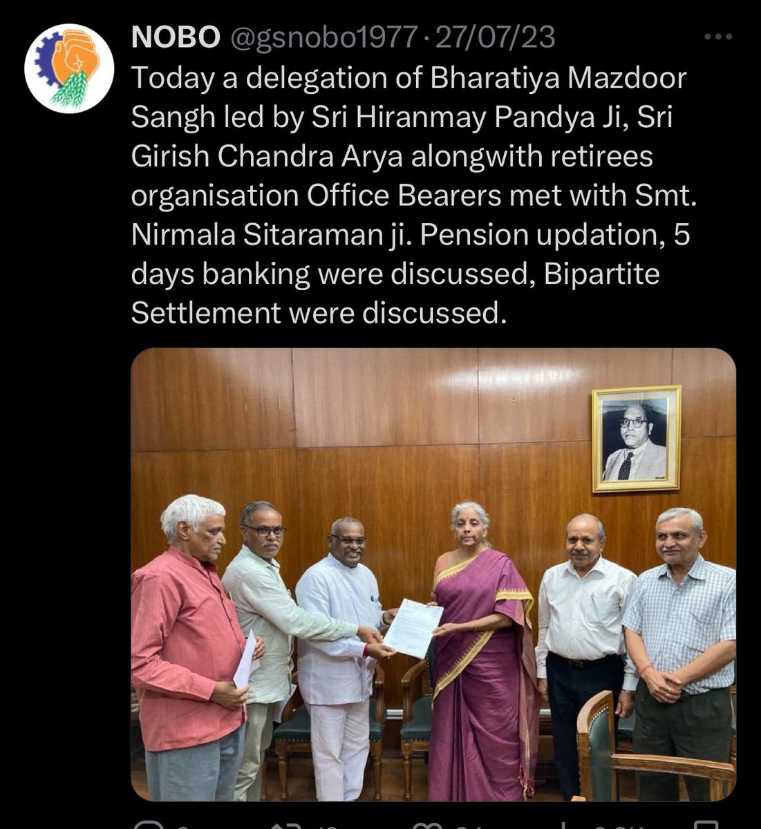 Rakesh_Verma19's tweet photo. @BMSkendra @LabourMinistry @byadavbjp @PTI_News @PIB_India @ilo @brmsunion @gensecbpms @RSSorg @nsitharaman @nsitharamanoffc Is meeting ka kya hua 
#5DaysBanking https://t.co/u8uzGWG9EC