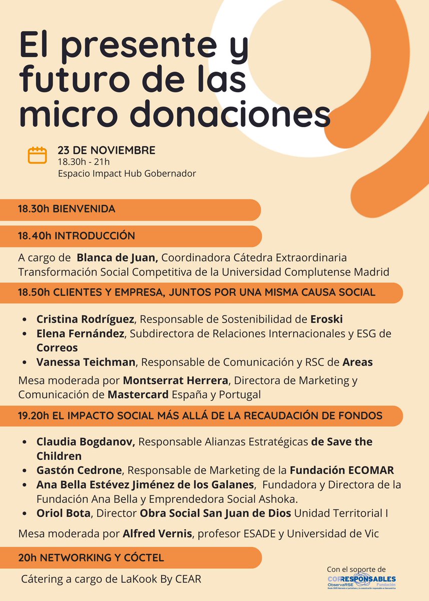 Mañana <a href="/FundacionEcomar/">Fundación Ecomar</a> participará en la 2ª mesa redonda del evento "El presente y futuro de las micro donaciones" organizado por <a href="/worldcoo/">Worldcoo</a> 

📆 Jueves 23 
📍Espacio Gobernador <a href="/ImpactHubMAD/">Impact Hub Madrid</a> 
🕓 18:30 h.