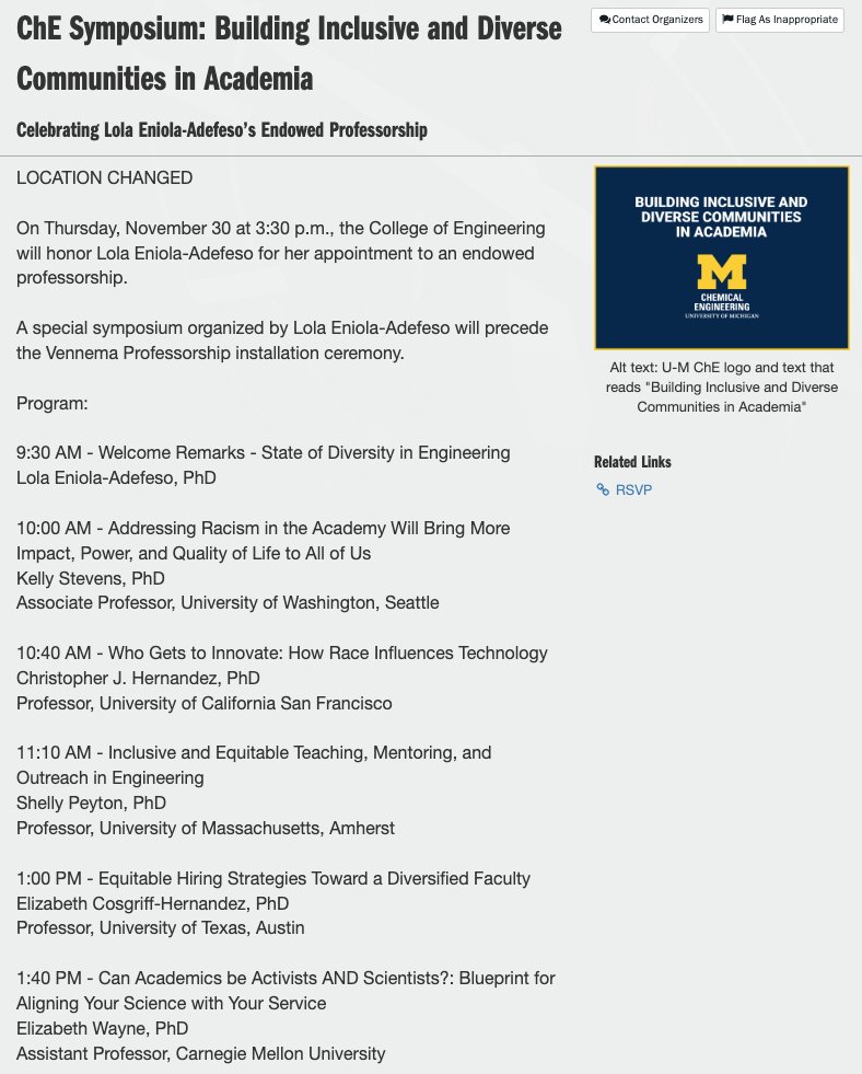 Thrilled to have such phenomenal national colleagues come together to celebrate this major milestone @UMengineering. 🎉🎉🎉#FirstBlackWomanEndowedProfessor #diversitymatters #womeninacademia #inclusiveexcellence  
events.umich.edu/event/114670