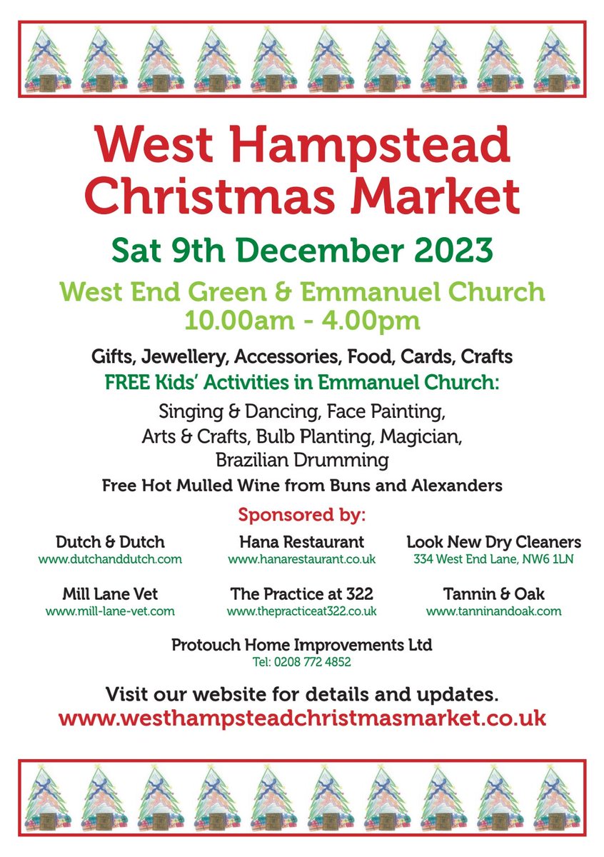 XmasMarketNW6's tweet photo. West Hampstead Christmas Market! 10am-4pm Sat 9 December on West End Green. Almost 40 stalls selling crafts, knitware, jewellery, edibles, novelties, er al. Free children's activities inside Emmanuel Church. https://t.co/yytm6Li4hn
