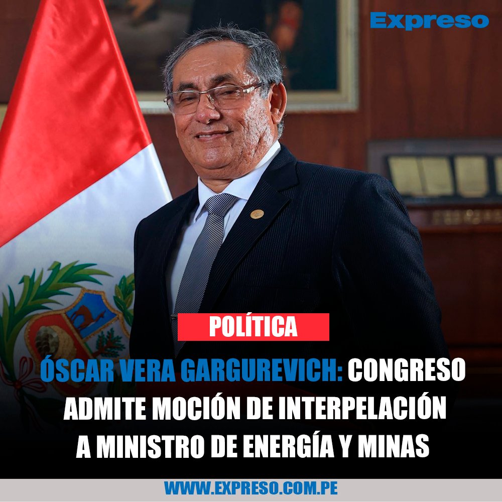 🔴 Con 57 votos a favor, 33 en contra y 16 abstenciones, el Congreso aprobó la moción de interpelación contra el ministro de Energía y Minas, Óscar Vera Gargurevich, por la contaminación generada en las cuencas de los ríos Llallimayo, Jatun Ayllu y Chacapalca, en Puno.

En ese