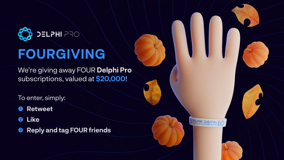 🔥 Delphi Pro Fourgiving 🔥

In recognition of <a href="/cz_binance/">CZ 🔶 BNB</a>'s transformative impact on the space &amp; pivotal role in global adoption, we are giving away 4️⃣ Delphi Pro Subs!

Total Value: $20,000

To enter:
🔹Retweet
🔹Like
🔹Comment &amp; Tag 4️⃣ Friends

Good Luck!

4.