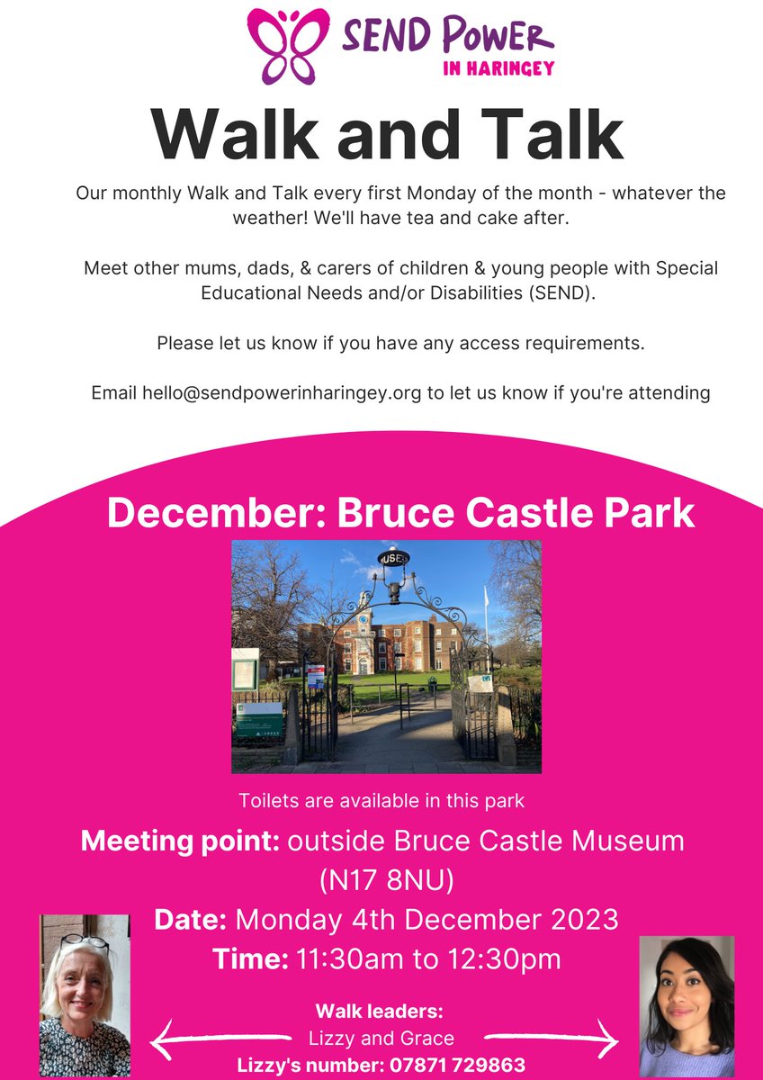 Join us in #BruceCastlePark on Monday 4th December!

#parents #carers #SpecialEducationalNeeds #Disabilities #haringey #ParentCarerForum #support