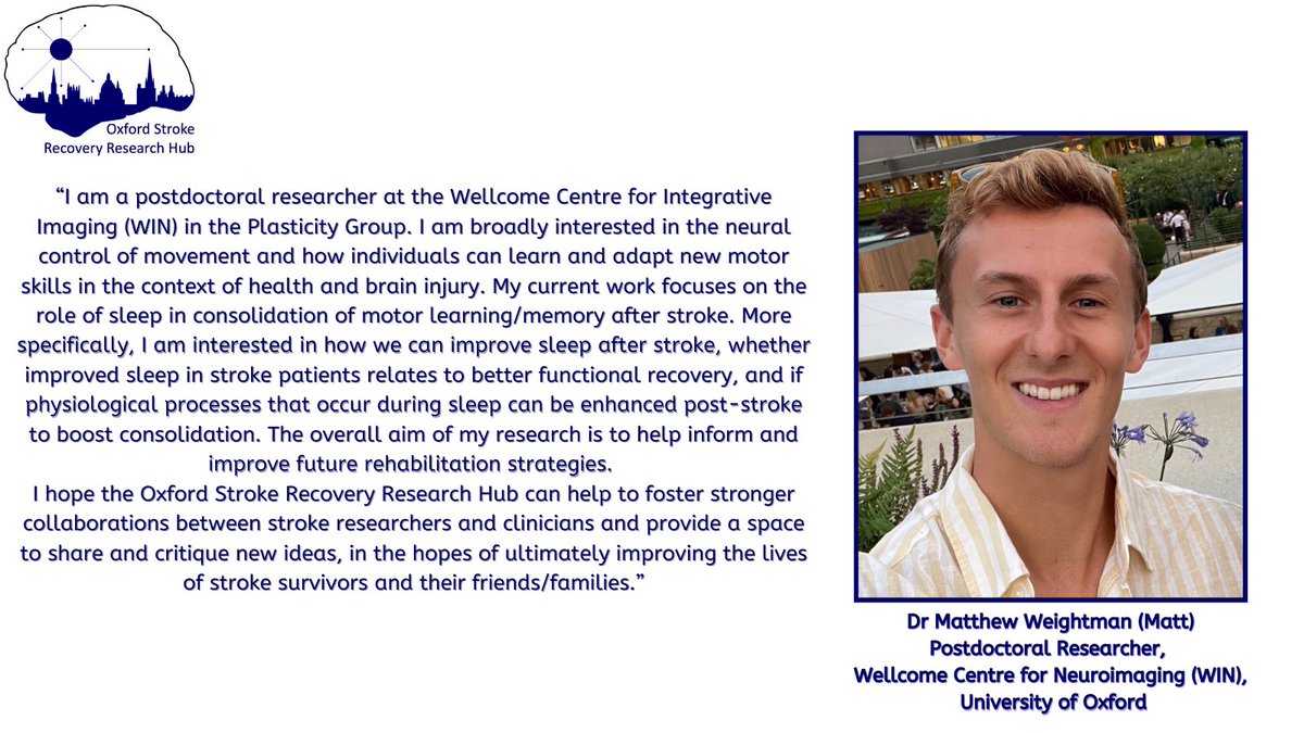 ✨ MEMBER INTRODUCTION ✨

Introducing Dr Matthew Weightman as one of the member’s of our Oxford Stroke Recovery Research Hub 🧠 

Who’s Matthew? What does he do? and what does hope for our hub? 

Find out below! 👇🔎

#Strokerecovery #SRRH
