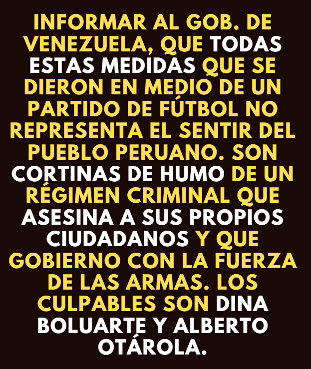 aldiaperupe's tweet photo. #HECHOS: No caigamos en 100 cortinas de humo de este régimen criminal.

CC. @FVF_Oficial @jguaido @NicolasMaduro 

#TAG: Patricia Benavides venecos venezolanos Reynoso
dina boluarte Migraciones Gareca https://t.co/v6rXbozjTh