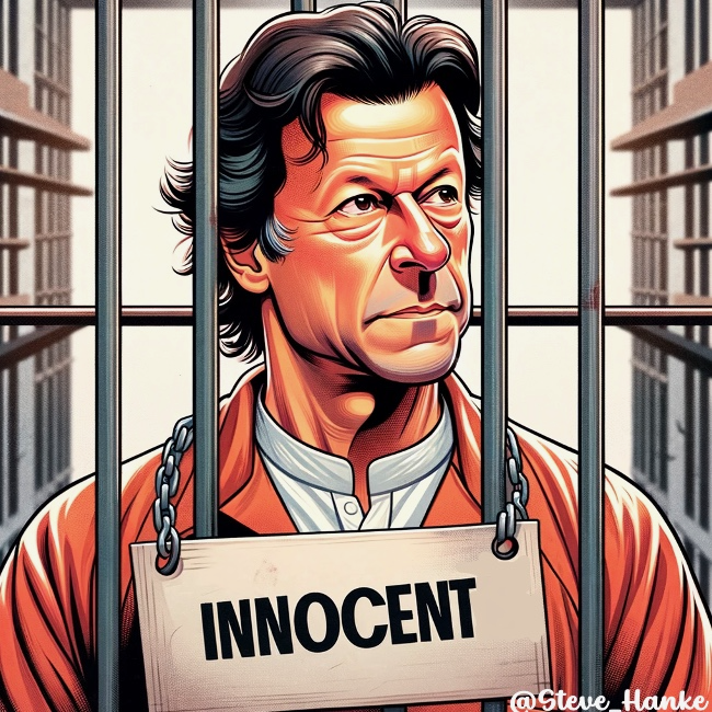 steve_hanke's tweet photo. #PAKWatch: It's time to drop the trumped-up charges against the most popular politician in Pakistan, Imran Khan, and release him from jail. https://t.co/1foMuG0Y1S