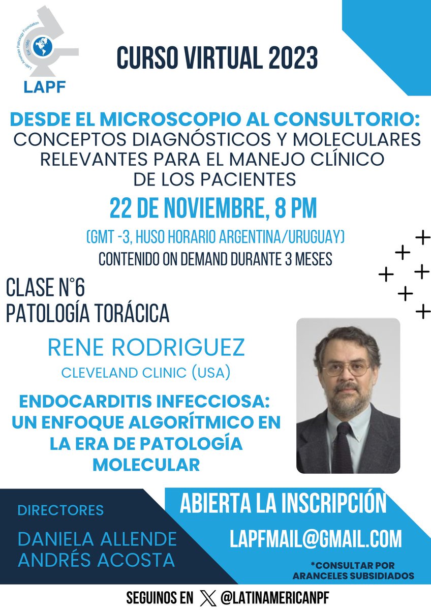 ⚠️Recordatorio, hoy 8 PM (Argentina/Uruguay) 📍Clase N°6: Patología Torácica. Dr. René Rodríguez @Andres_M_Acosta @Allende_DS @CPHpath @Andres_Matoso @MarcosLepeMD @DrMedeirosPath #cursovirtual #LAPF #patologíatorácica